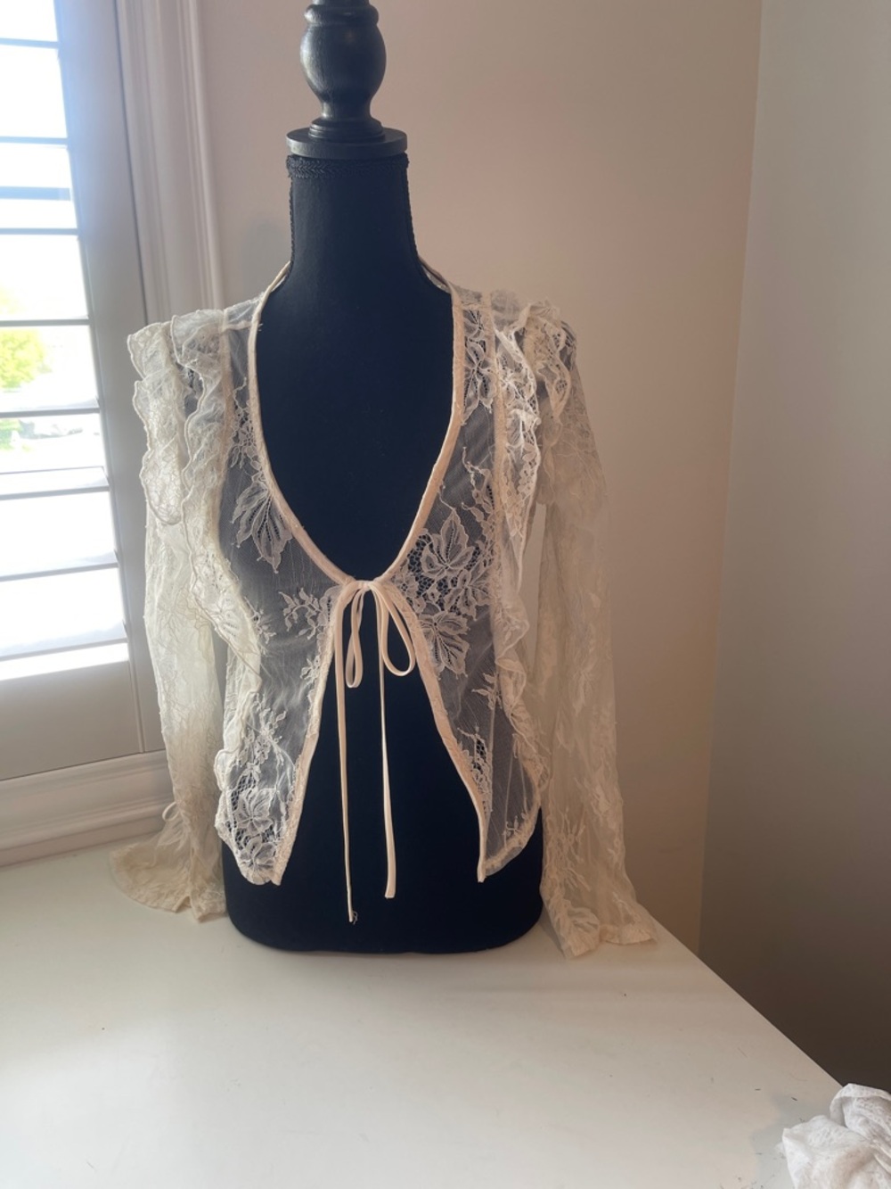 wild fable Sheer Lace Tie-Front Top - Cream